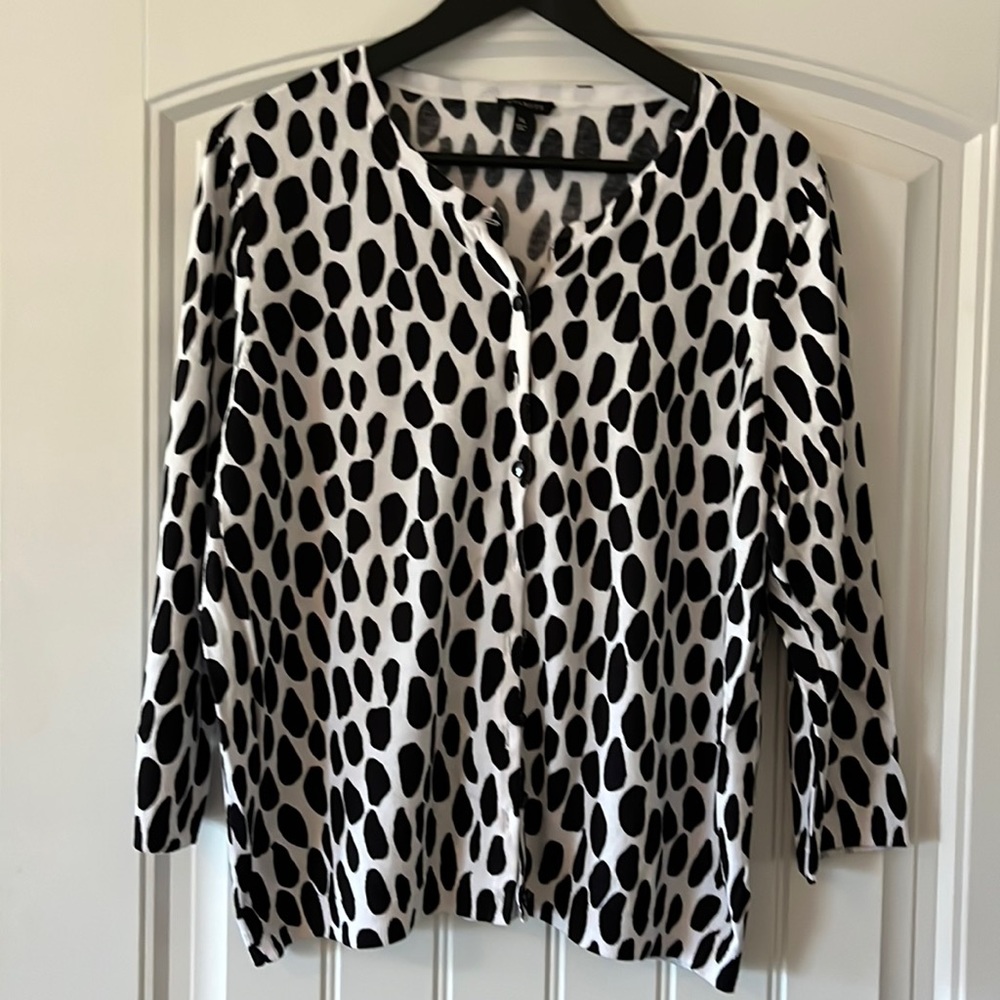 Talbots Black and White Polka Dot Cardigan Sweater